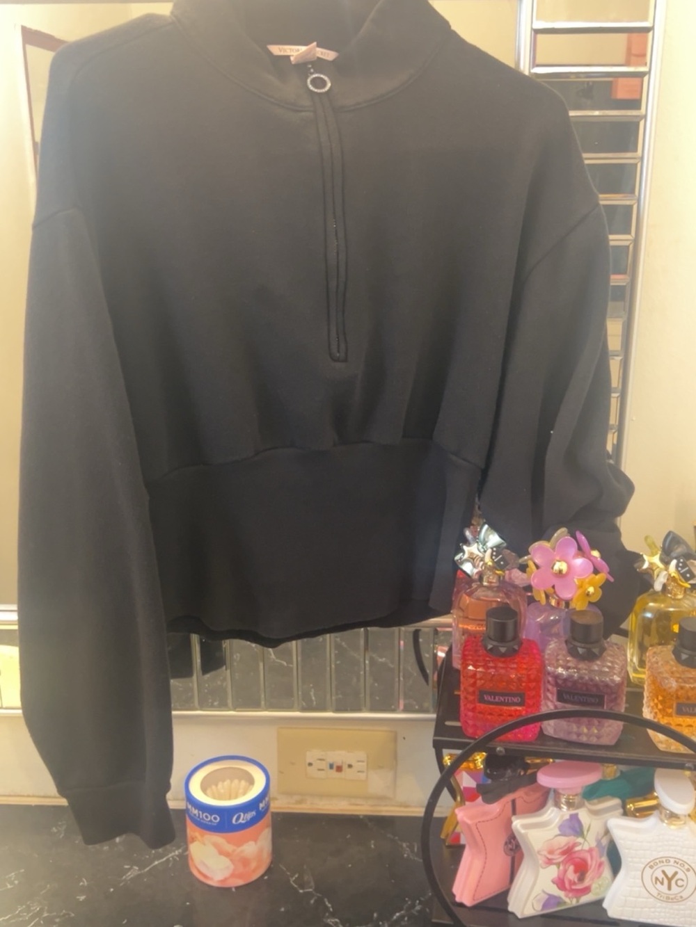 Victoria's Secret Black Cropped Half-Zip Pullover Sweater